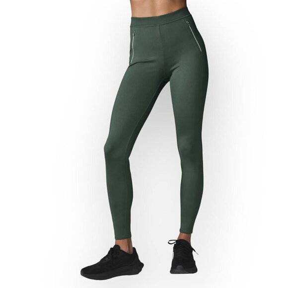 NWOT! ALO YOGA High-Waist Thrill Seeker Leggings in Olive Green with Front Zippe - Picture 2 of 7